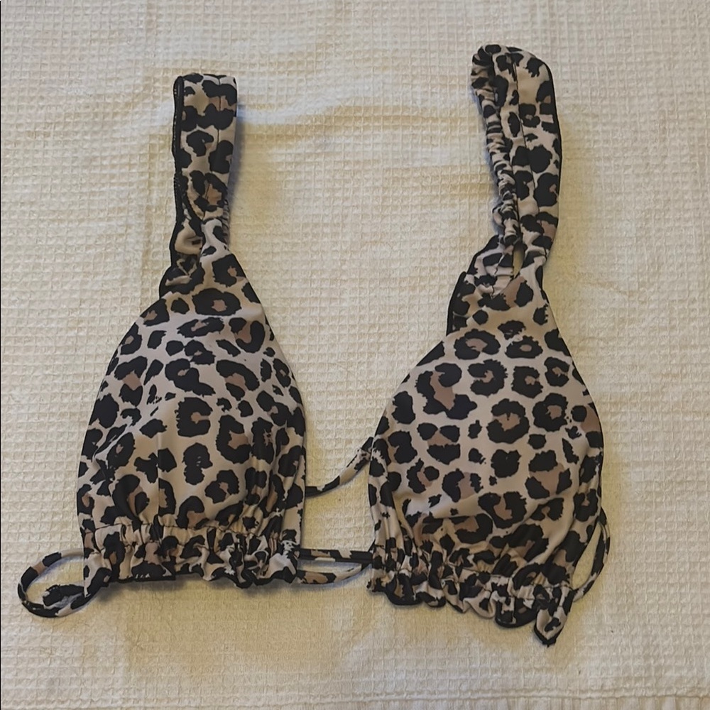 Zaful Ruffle Trim Leopard Print Triangle Swim Top